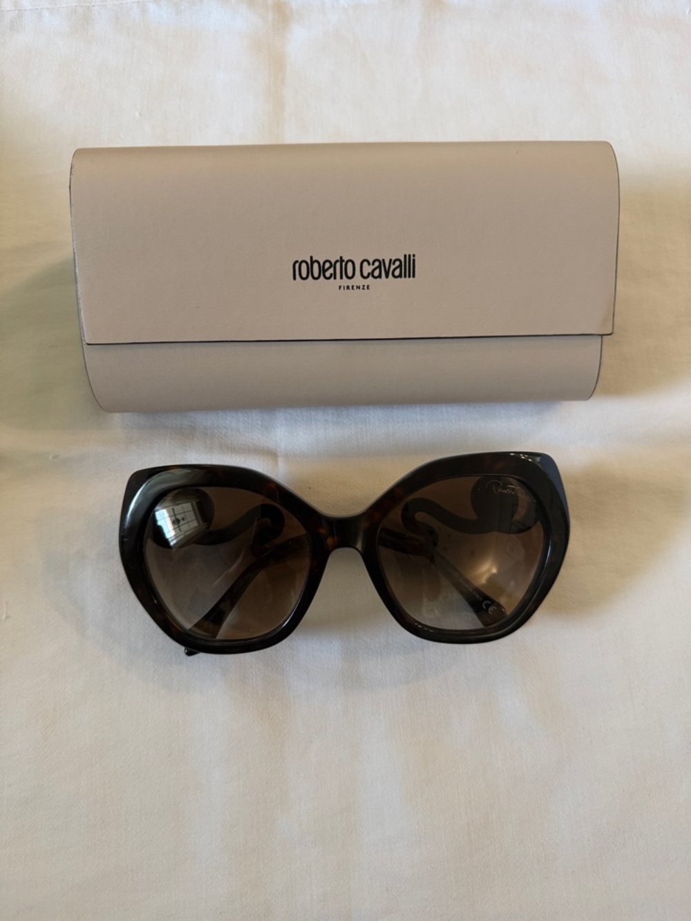 Roberto Cavalli Oversized SNAKE Tortoiseshell Cat Eye Sunglasses - Brown Lenses